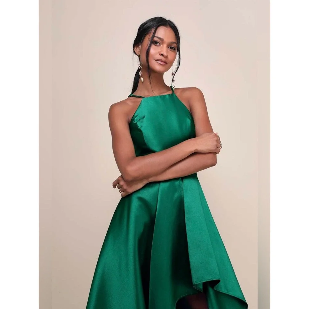 NWT LULUS Emerald Taffeta Halter Square Neck Princesscore Formal Ball Gown M‎